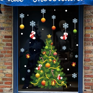 Stickers de Noël pour vitrines avec sapin et flocons de neige pour décoration festive