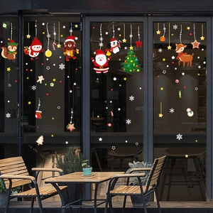 Cartoon Santa Claus Reindeer Christmas Static Cling Window Stickers Double Sided Waterproof PVC Holiday Festive Glass Decor Set