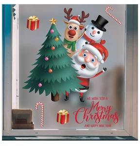 Adesivi natalizi con Babbo Natale e renne su vetro smerigliato per decorazione