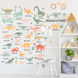 Stickers muraux alphabet dinosaures pour chambre d'enfant style nordique doux