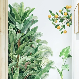 Stickers muraux nordiques avec feuilles de bananier tropicales et branches d'orangers