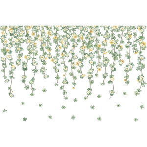 Nordic wall decals featuring hanging green vines and white daisies on a white background