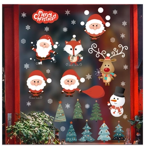 Details von Weihnachts-Fensteraufklebern mit Weihnachtsmann, Rentier und Schneemann
