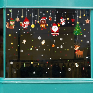 Christmas window static stickers set featuring Santa, reindeer, and festive icons