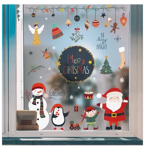 Detailed Christmas window decals set with Santa, Snowman and Merry Christmas text decor