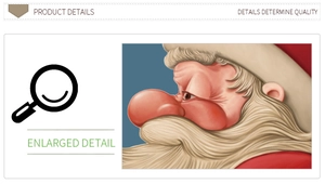 Enlarged detail of Santa Claus print showing high texture facial features and white beard