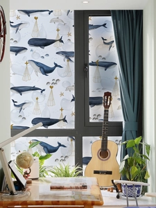 Sichtschutzfolie für Glas mit Wal- und Delfinmotiven für Badezimmer und Fensterdekor