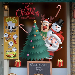 Adesivi per Finestre di Natale Babbo Natale Renna Pupazzo di Neve Decalcomanie da Parete in PVC Autoadesivo Decorazione Vetro