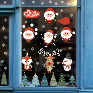 Weihnachten Fensteraufkleber Cartoon Weihnachtsmann Rentier Schneemann Baum PVC Wasserdicht Glasdekor Für Xmas Party Zuhause