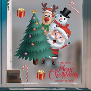 Adesivi natalizi con albero, Babbo Natale e renna per decorazione festiva di vetrine muri