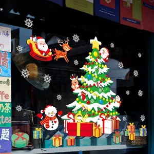 Cartoon Christmas tree and Santa window stickers for 2025 holiday store decoration