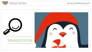 Close-up of cute cartoon penguin sticker with red Christmas hat and candy cane detail