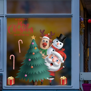 Adesivi natalizi per finestre con Babbo Natale, renna e albero su vetro