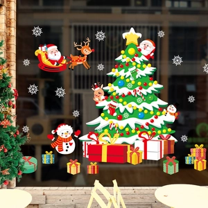 Cartoon Christmas tree and Santa window stickers for 2025 holiday storefront display