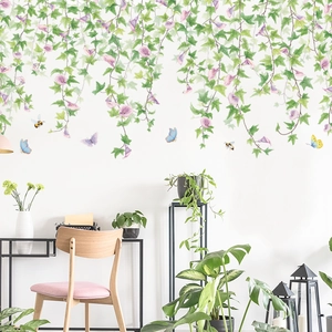 Watercolor morning glory and vine wall stickers for home living room decoration