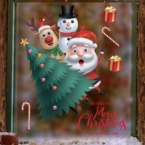 Adesivi natalizi per finestre con Babbo Natale e albero con scritta Merry Christmas