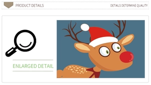 Detailed view of festive cartoon reindeer sticker with a red hat and nose decoration