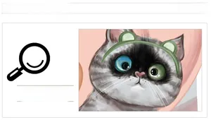 Detail of cute cat sticker with frog headband and heterochromia eyes on pink backdrop