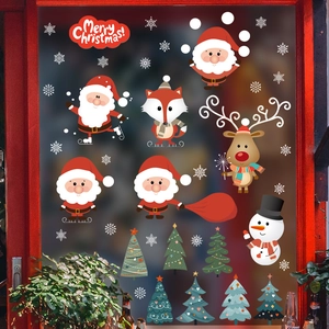 Weihnachtsfensteraufkleber mit Weihnachtsmann, Rentier und Schneeflocken für Glasdeko