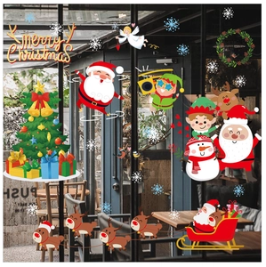 Christmas window decals with Santa Claus, reindeer and snowflakes for festive glass decoration