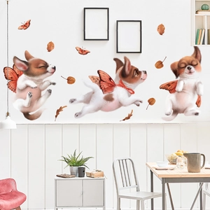 Stickers muraux chiots volants avec ailes de papillon pour déco intérieure chaleureuse