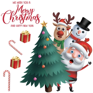 Adesivi natalizi con albero e Babbo Natale per decorazione festiva di vetrine e muri