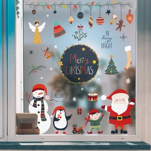 Christmas snowman and Santa window stickers for festive holiday glass shop decoration