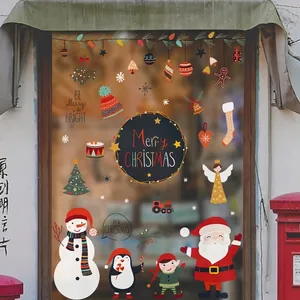 Christmas snowman and Santa window stickers set with festive snowflakes for holiday decor