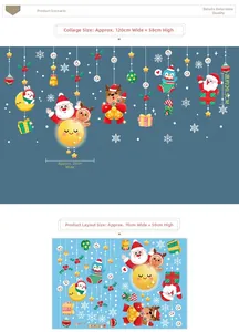 Detailed Christmas window stickers set showing Santa and reindeer 120x58cm display size