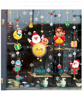 Detail view of festive double-sided static Christmas window clings with Santa and Reindeer