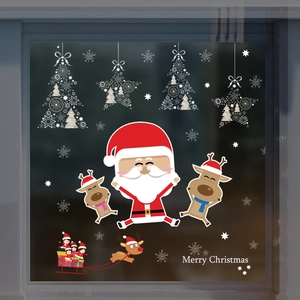 Christmas window stickers set with Santa Claus, reindeer, and snowflakes for glass decoration