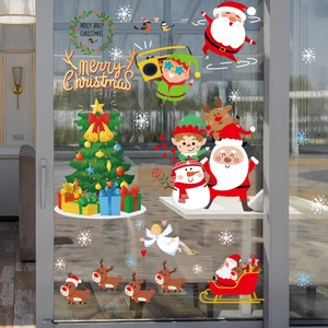 Christmas window stickers set with Santa, reindeer and Christmas tree for glass decoration