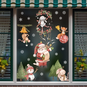 Christmas window stickers set featuring Santa, snowman, and animals with snowflakes