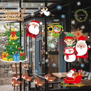 Christmas window stickers set featuring Santa, reindeer and tree on glass door decor