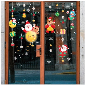 Detailed Christmas window stickers with Santa and reindeer on glass background