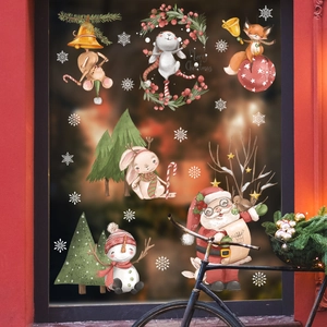 Christmas window stickers set with Santa, rabbit and fox for festive glass decoration
