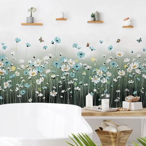 Adesivo da Parete in PVC Autoadesivo Impermeabile Con Motivo Margherita e Farfalla per Soggiorno Decorazioni per la Casa