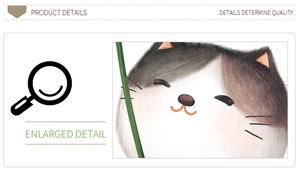 Detail view of hand-drawn cat and green leaves on waterproof wall stickers