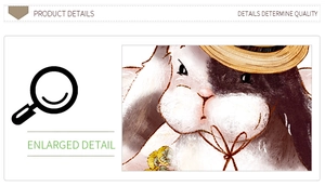 Close-up of hand-drawn rabbit illustration with straw hat on cartoon wall sticker
