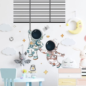 Cute cartoon astronaut wall stickers set for children's bedroom creative space theme decor