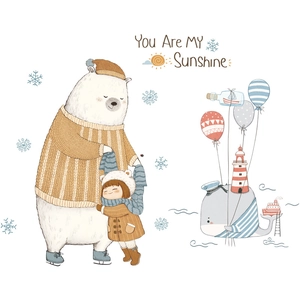Cartoon polar bear and whale wall decals for children's room with You Are My Sunshine text