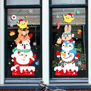 Cartoon Santa and Snowman window stickers for festive 2025 Christmas window decorations