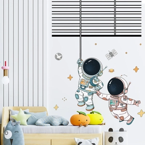 Space astronaut wall decal for kids room with planets and stars creative wall stickers