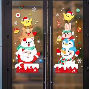 Christmas Santa and Snowman window clings set with reindeer and snowflake decorations