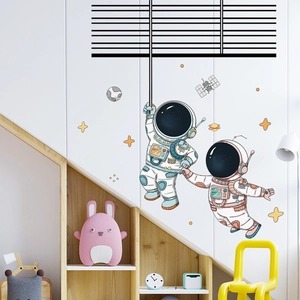 Cartoon astronaut wall stickers with planets and stars for children room decoration