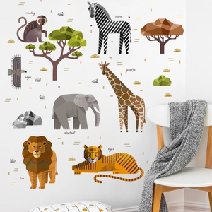 Cartoon afrikanische Tier-Stamm Wandaufkleber für Kinderzimmer mit Löwen und Giraffen