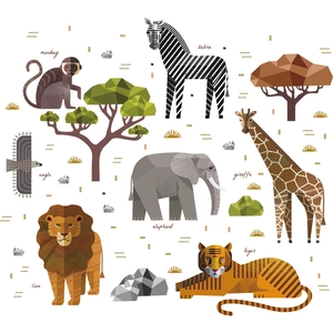 Wandtattoos mit afrikanischen Safaritieren wie Löwe Elefant und Giraffe für Kinderzimmer