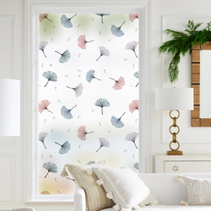 Frosted window film with ginkgo leaf pattern for privacy in bathroom and living room