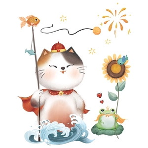 Japanese Lucky Cat wall sticker with creative cartoon cat and frog for room decoration