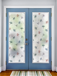 Frosted window film with colorful ginkgo leaf pattern for bathroom glass privacy decoration